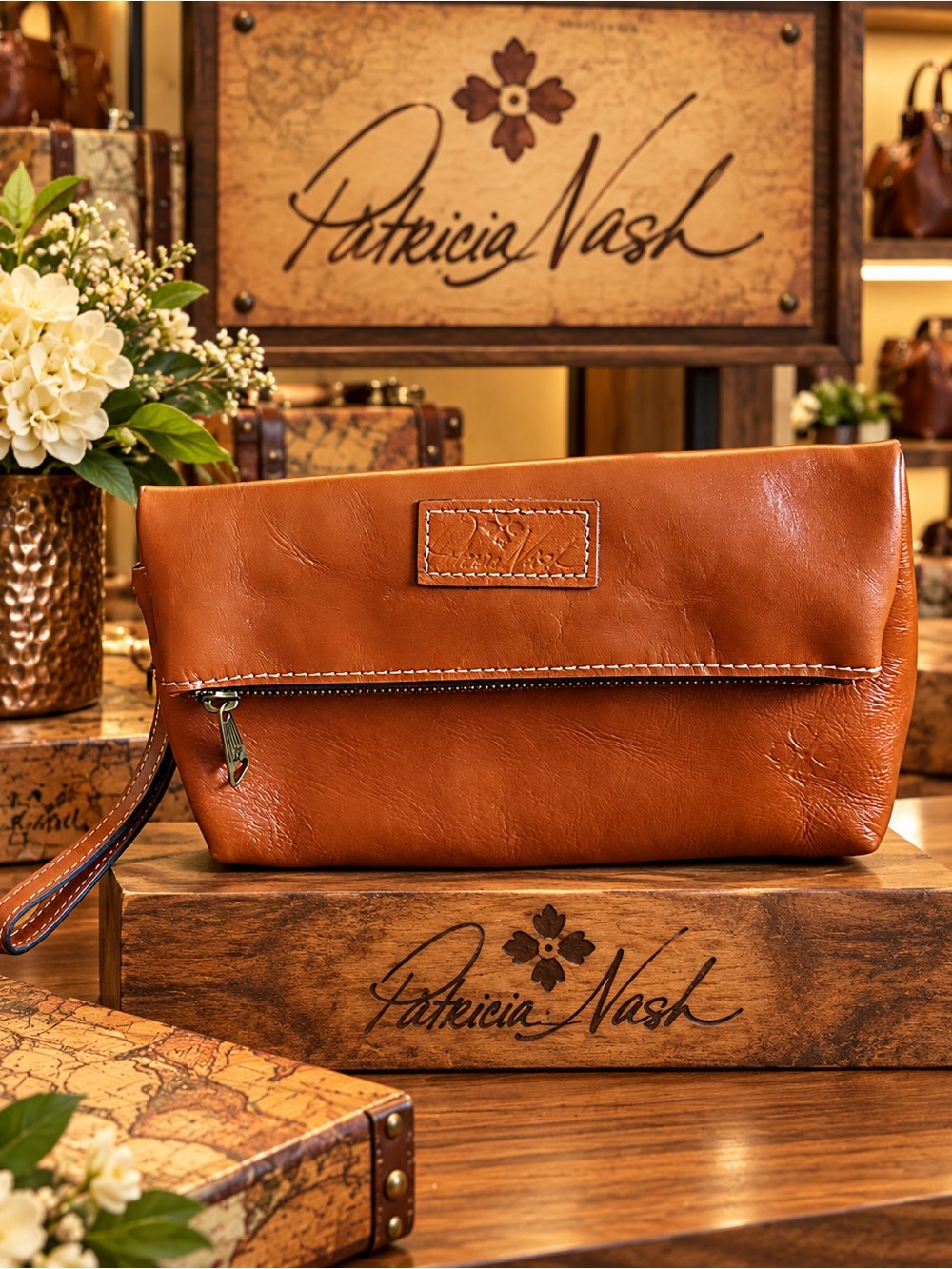 Patricia Nash Cognac Leather Wristlet Clutch